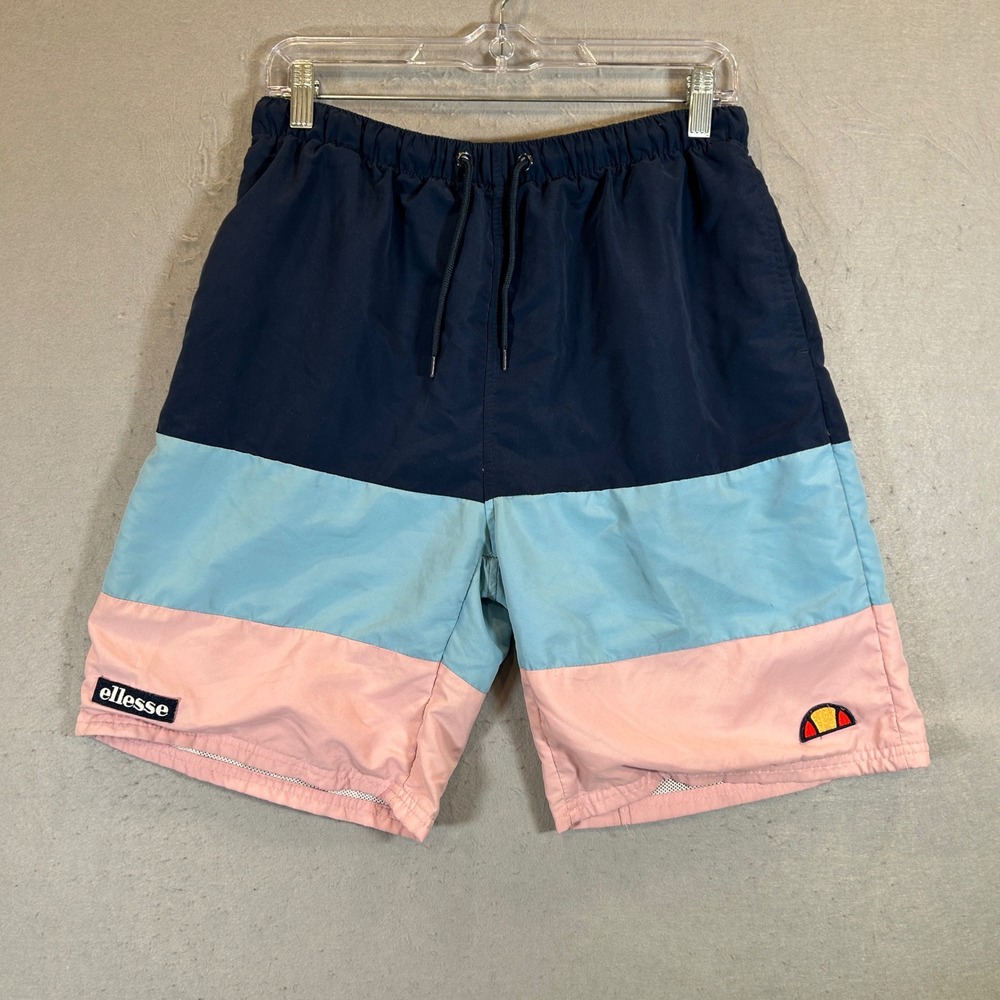 Vtg Ellesse Swim Trunks Mens Medium Blue Pink Mesh Lined